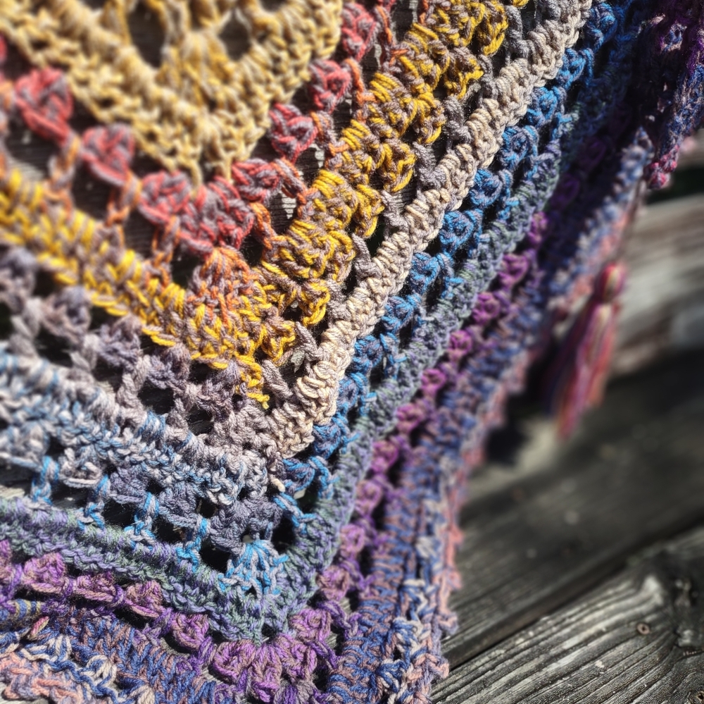 New handmade multi colored crochet triangler scarf/shawl with tassels - Picture 4 of 11
